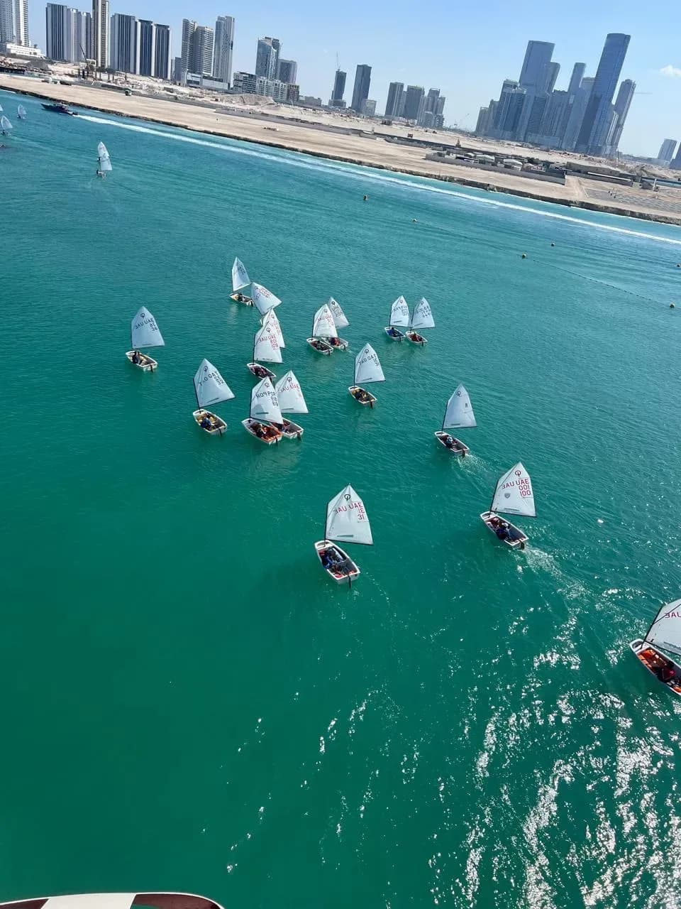 The fleet spread across the course, seen from above
