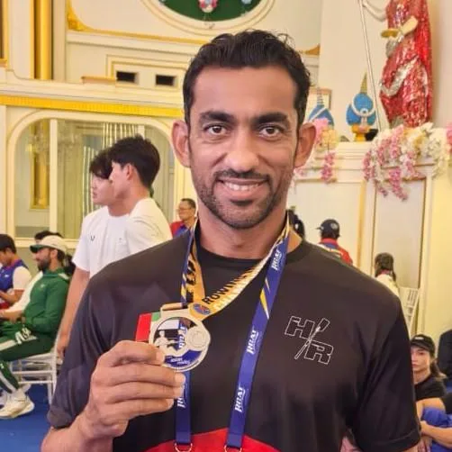 A UAE rower with his medal at the 2025 Asian Rowing Indoor Championships
